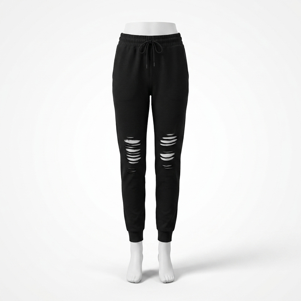 NEW WHITE BIRCH distressed drawstring waist jogger pants - plus in black